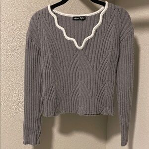 SHEIN Gray Knit Sweater with White Edging
